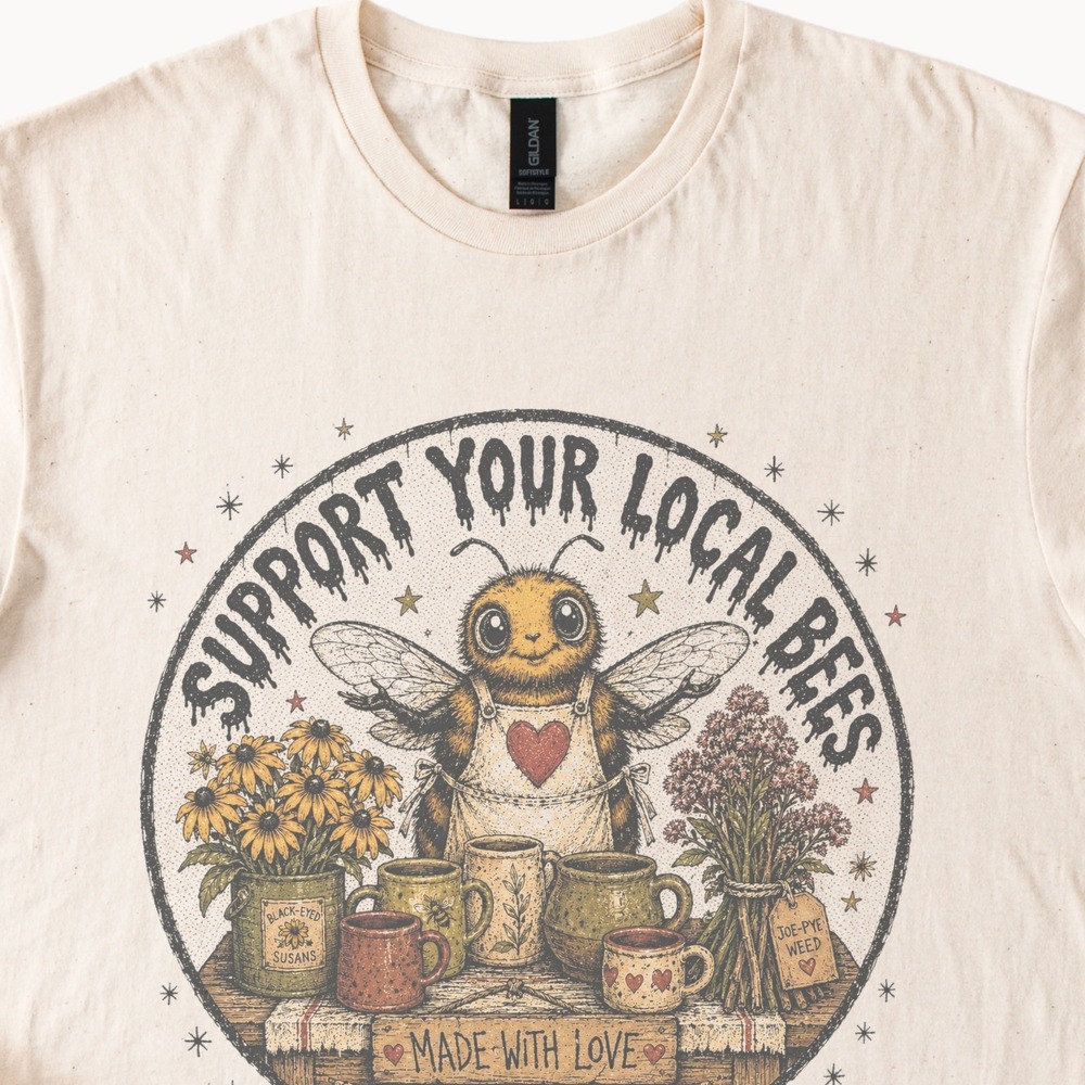 Support Your Local Bees Graphic Tee Vintage Botanical Illustration